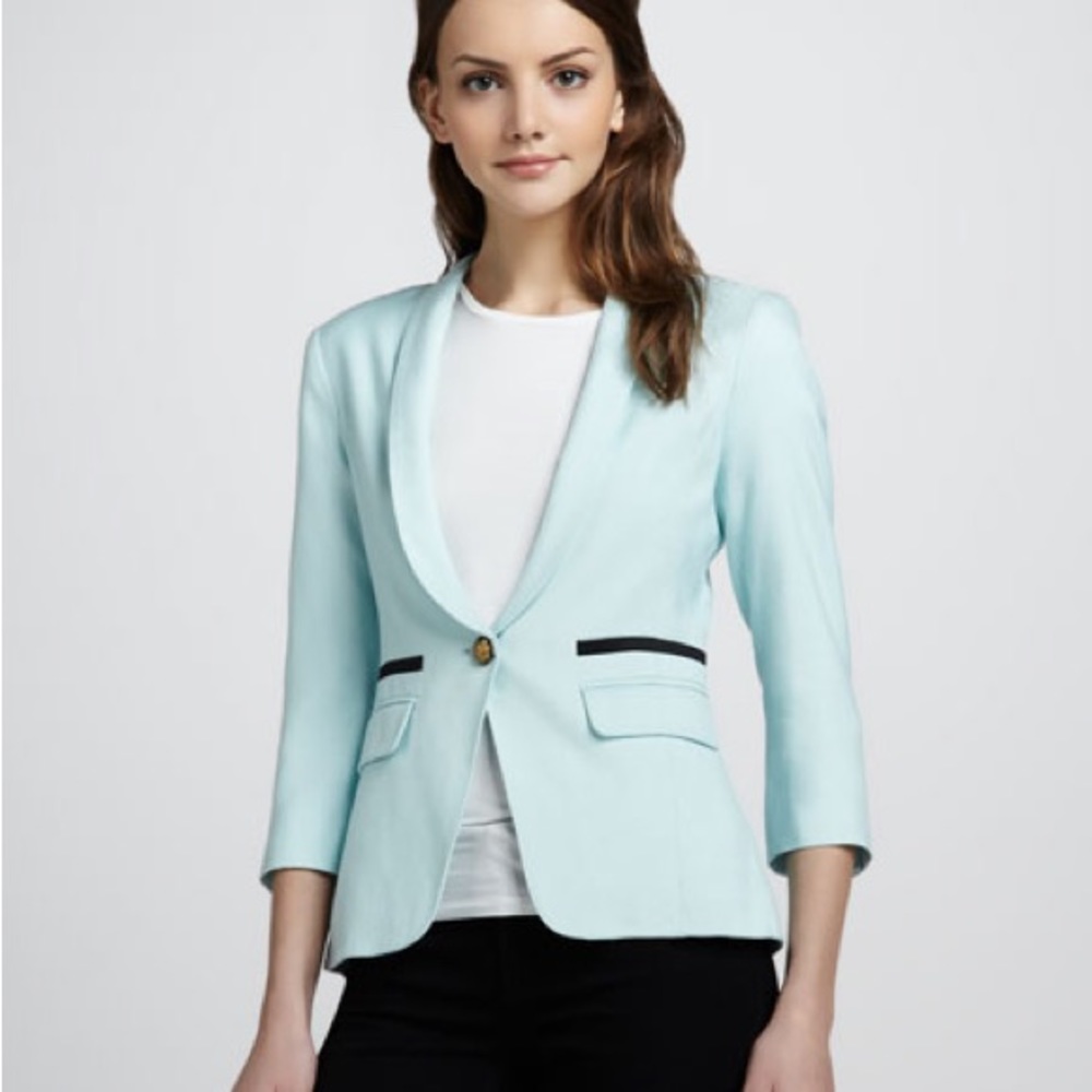 Smythe / robin light blue mint Shawl Collar Blazer Blue Size 12